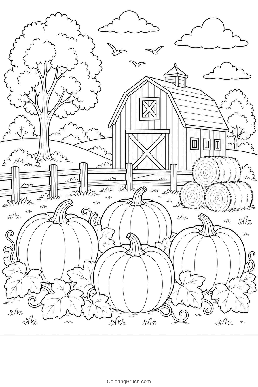 Autumn Harvest Landscape printable autumn coloring page