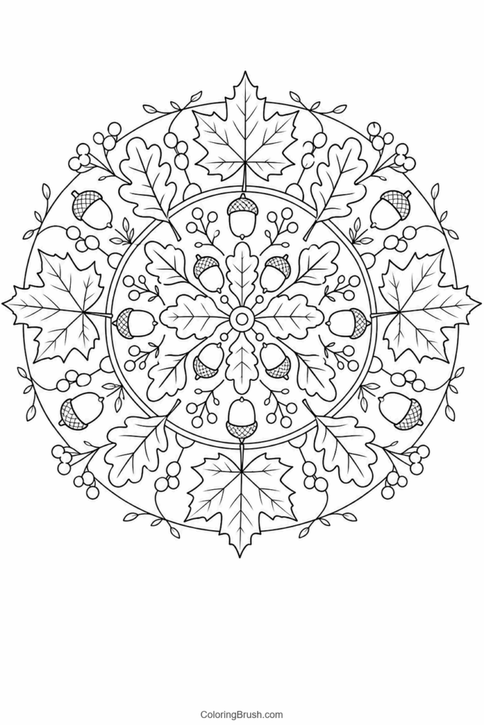 Autumn Leaves Nature Mandala printable nature mandala coloring page