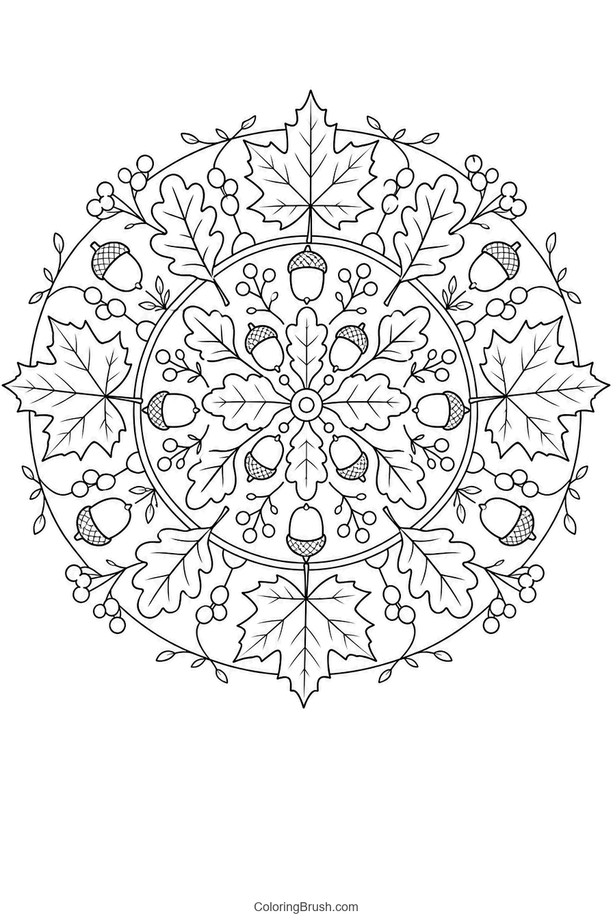 Autumn Leaves Nature Mandala printable nature mandala coloring page
