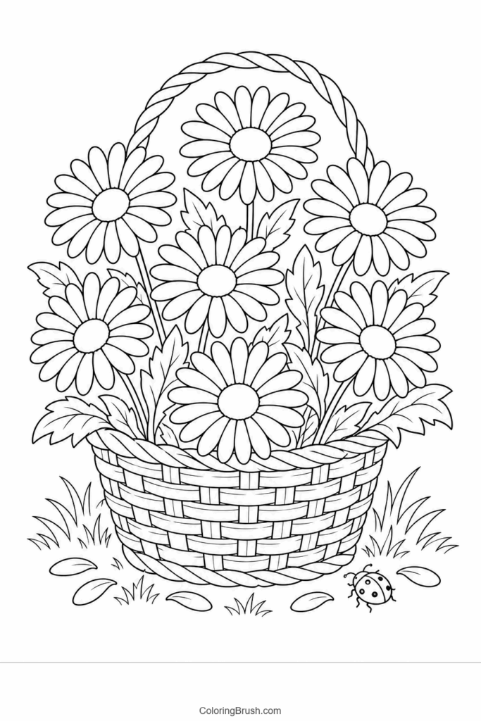 Basket Of Daisies printable daisy coloring page