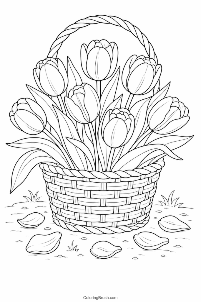 Basket Of Tulips printable tulip coloring page