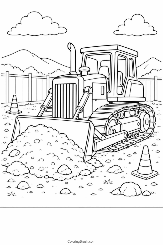Bulldozer Moving Dirt printable construction vehicle coloring page