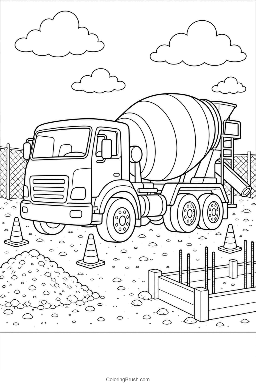 Cement Mixer Truck printable construction vehicle coloring page
