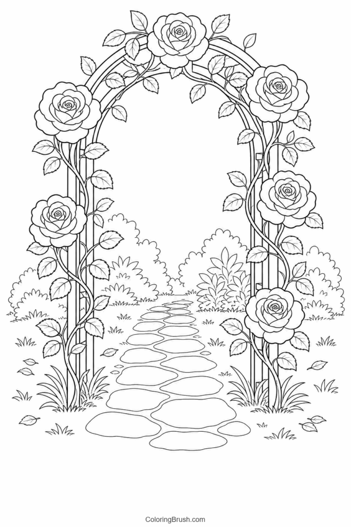 Climbing Roses On Garden Arch printable rose coloring page