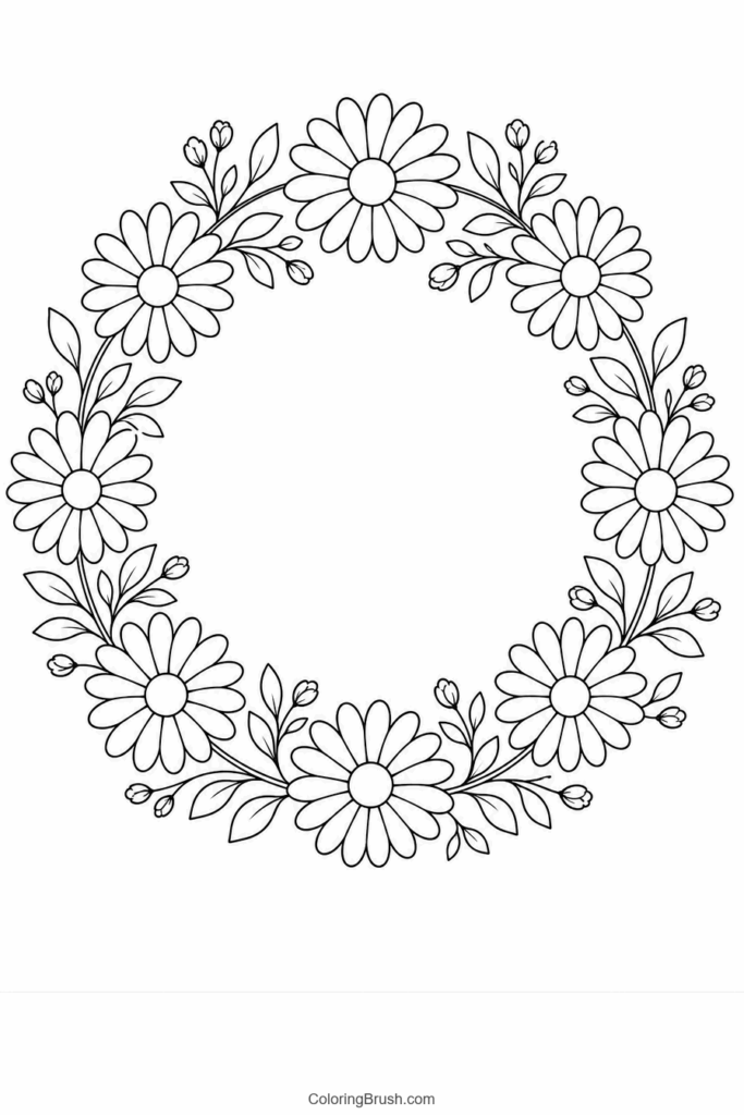 Daisy Flower Wreath printable daisy coloring page