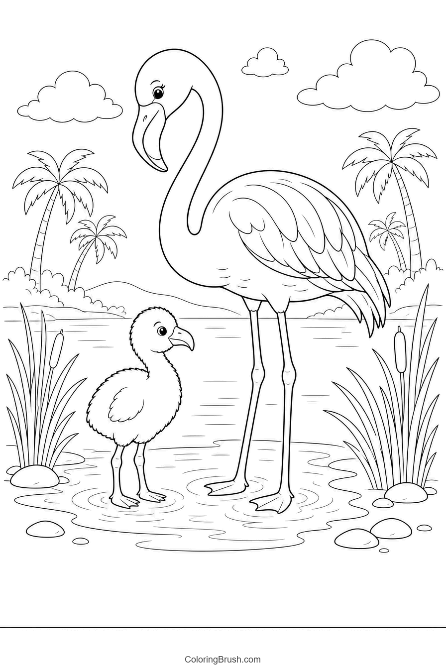 Flamingo Parent And Chick printable flamingo coloring page