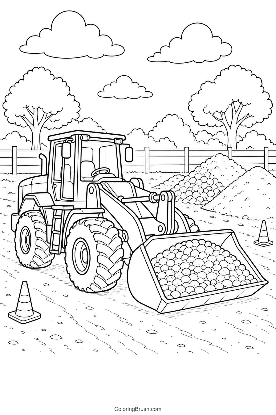 Front Loader At Work printable construction vehicle coloring page