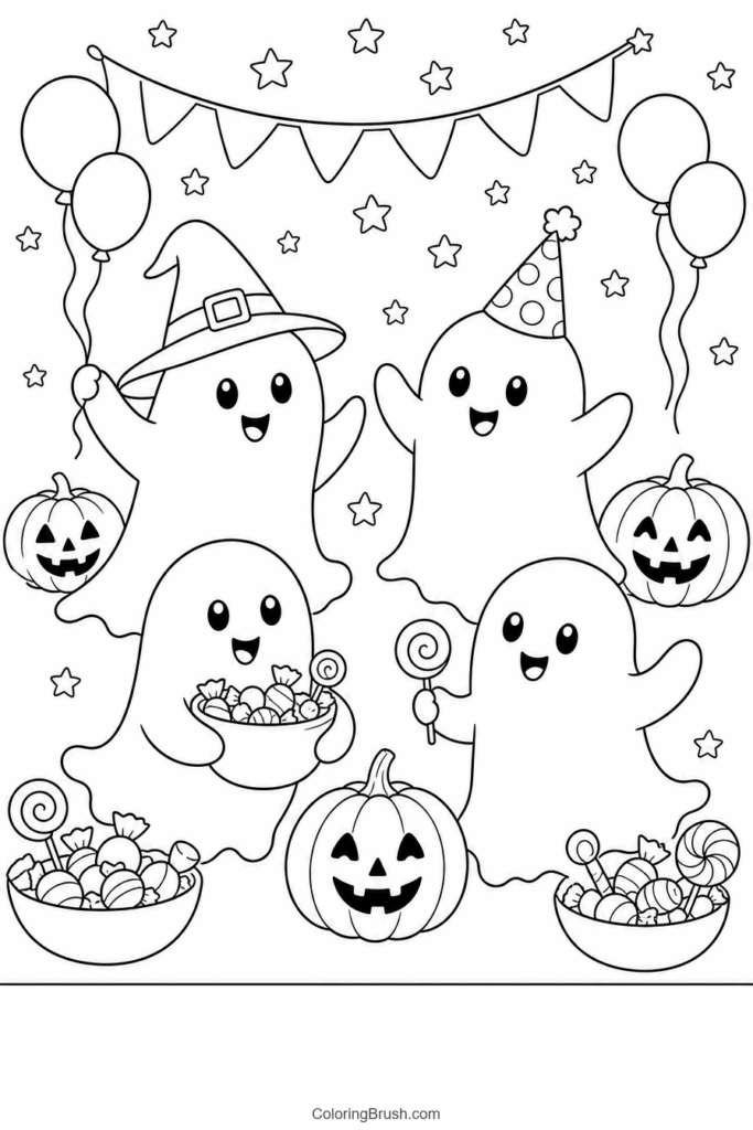 Ghost Halloween Party printable ghost coloring page