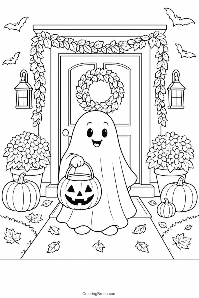 Ghost Trick Or Treat printable ghost coloring page