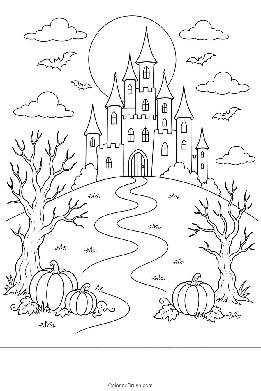 Haunted Castle On The Hill printable haunted house coloring page
