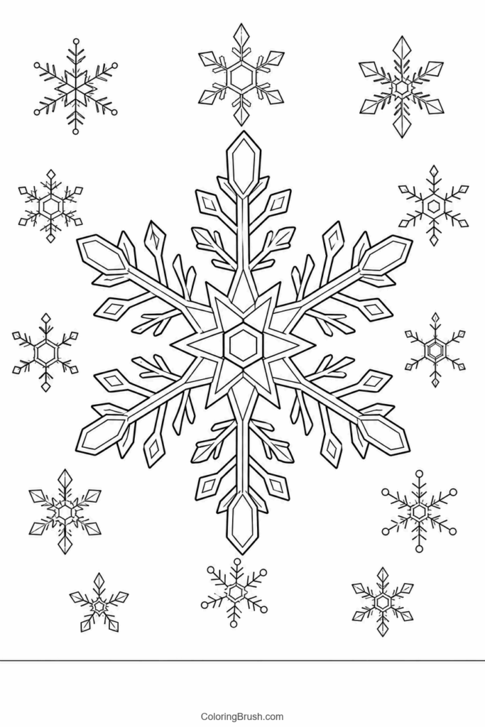 Large Snowflake Pattern printable snow coloring page