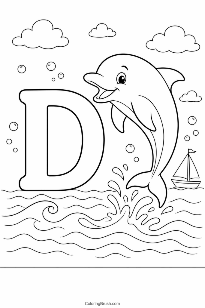 Letter D Dolphin Ocean printable letter d coloring page