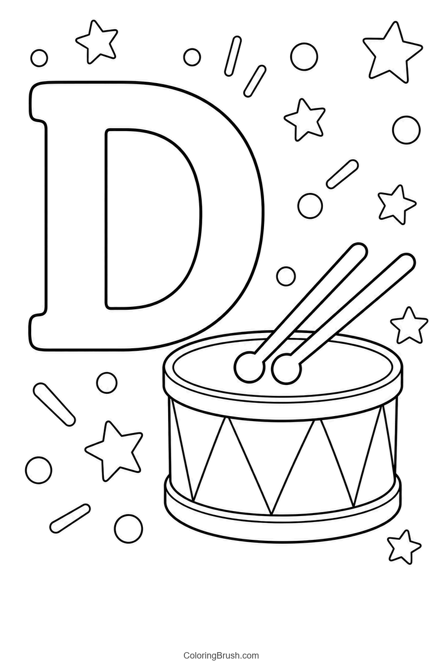 Letter D Drum And Music printable letter d coloring page