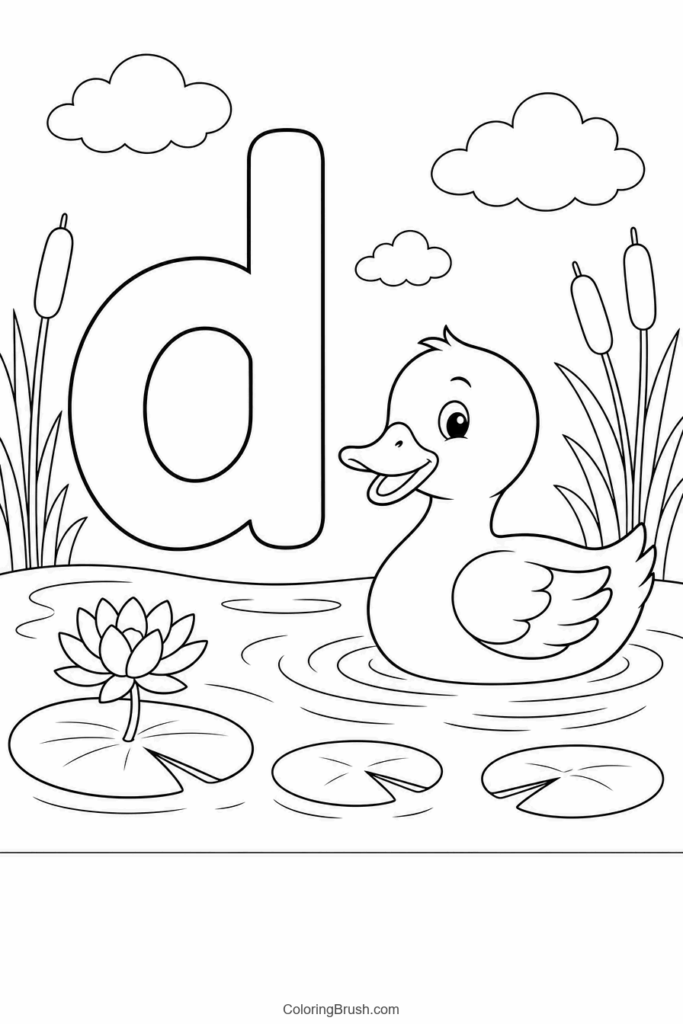Lowercase Letter D With Duck printable letter d coloring page