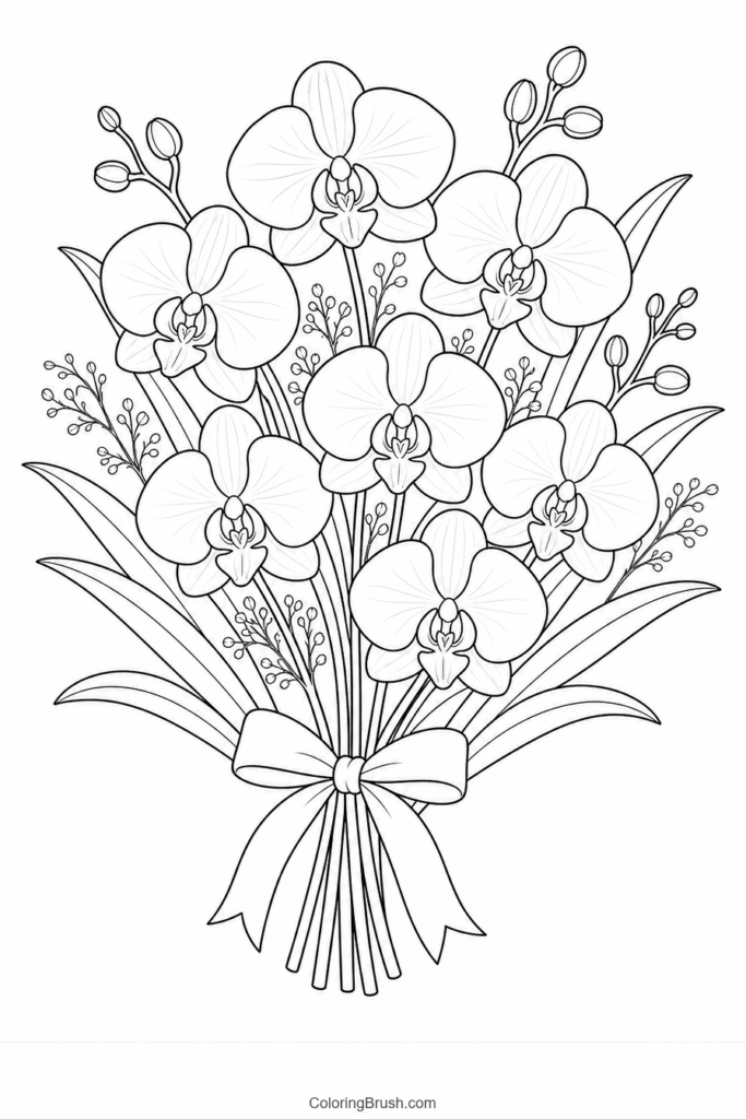Orchid Bouquet printable orchid coloring page