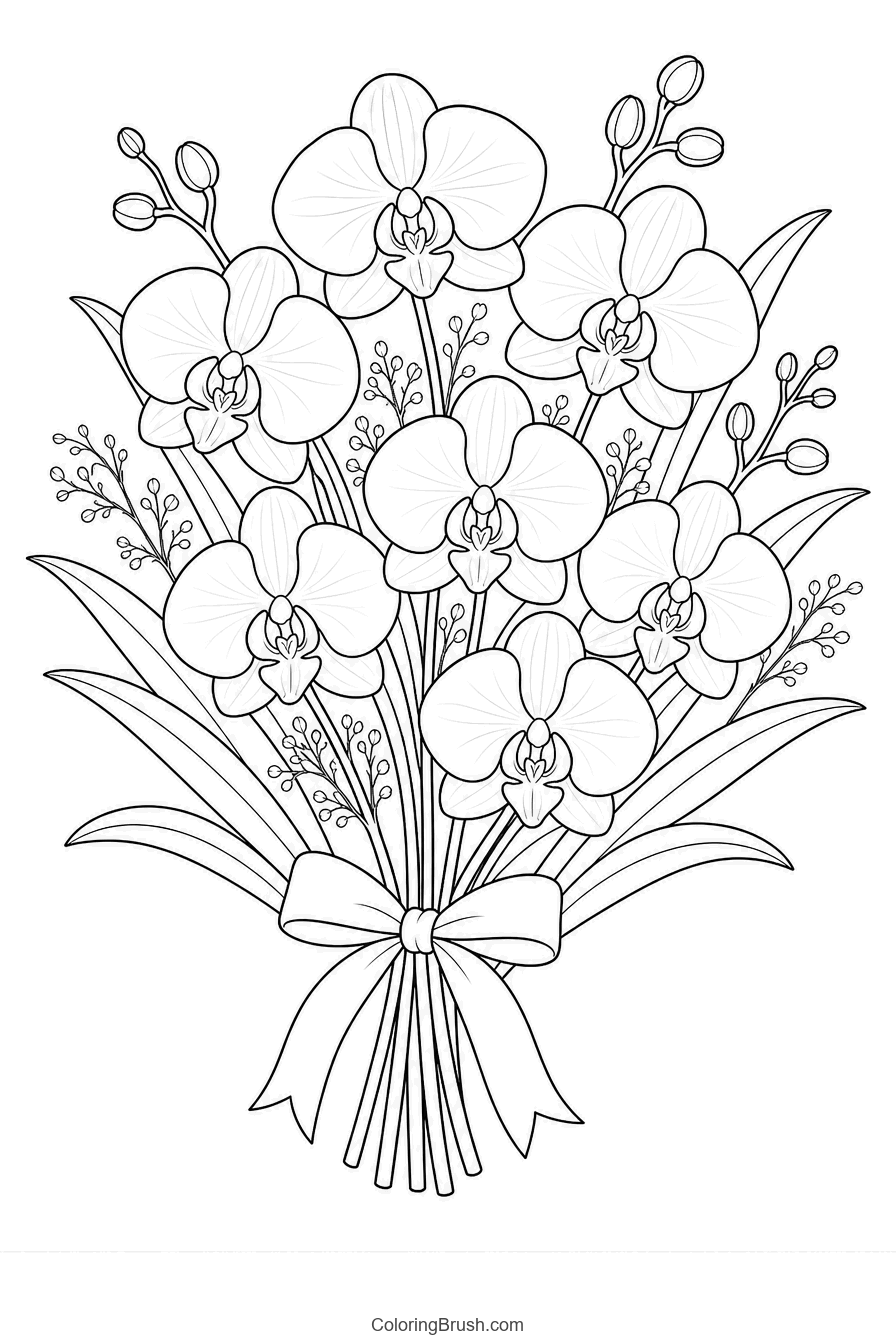 Orchid Bouquet printable orchid coloring page