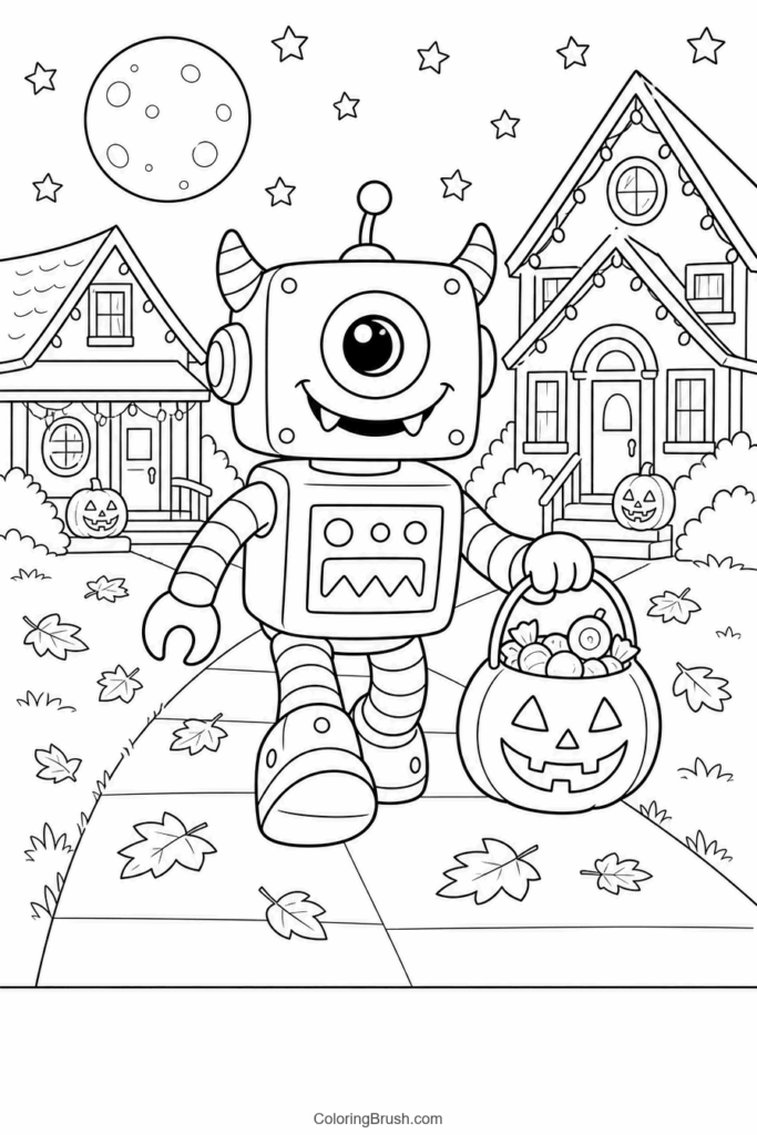 Robot Monster Trick Or Treat printable monster coloring page