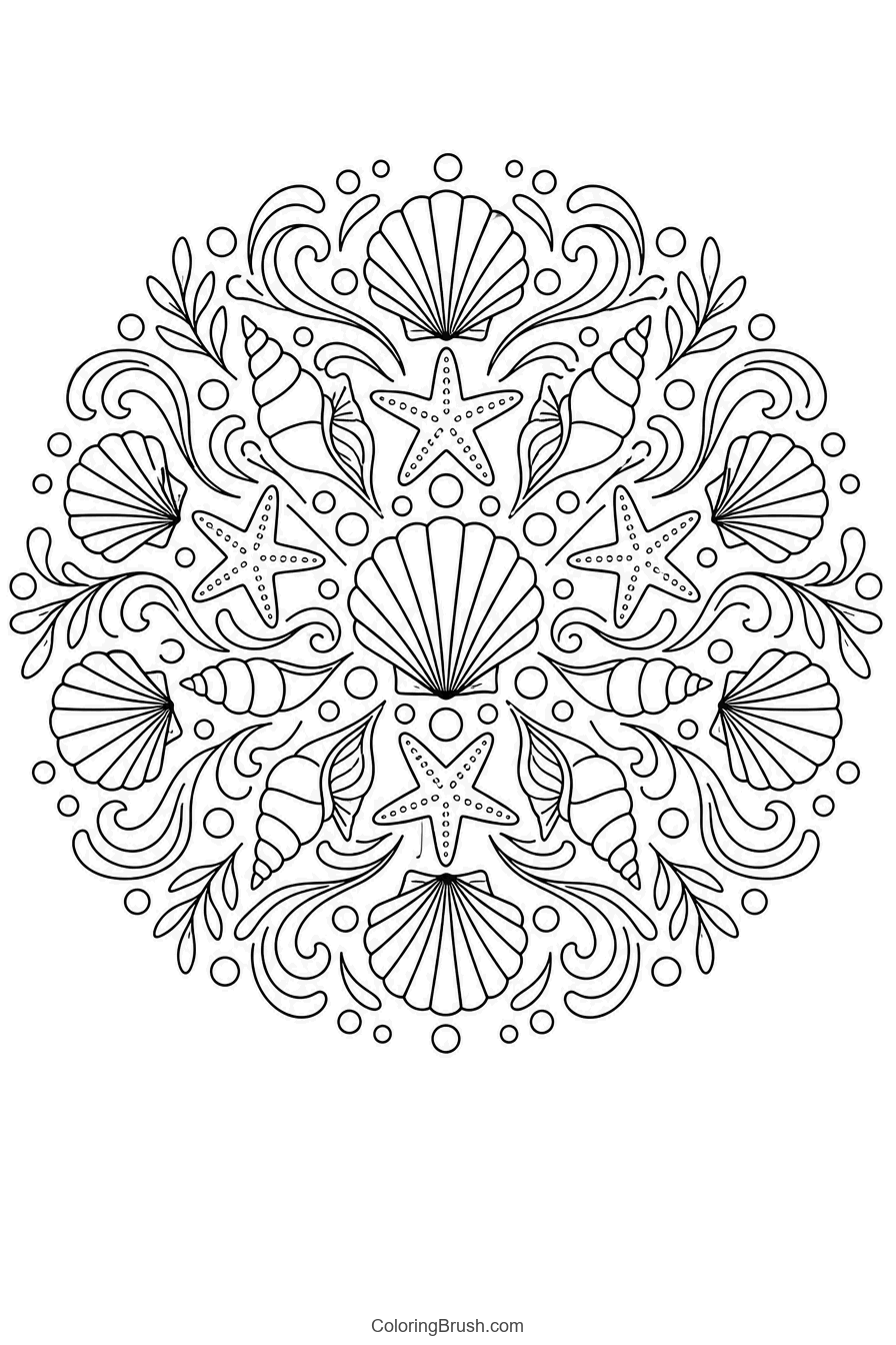 Seashell Ocean Nature Mandala printable nature mandala coloring page