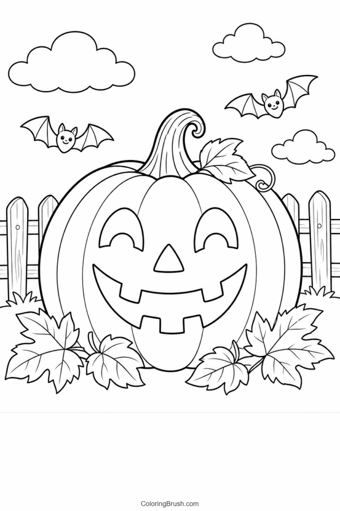 Smiling Jack O Lantern printable pumpkin coloring page