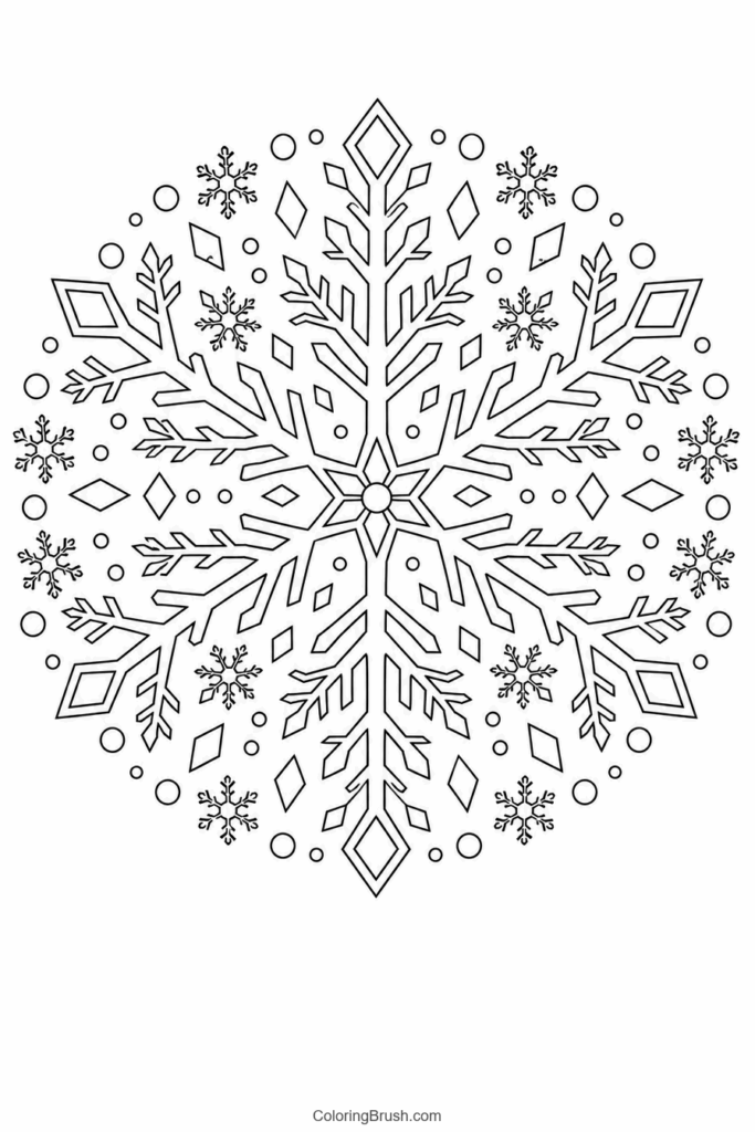 Snowflake Nature Mandala printable nature mandala coloring page