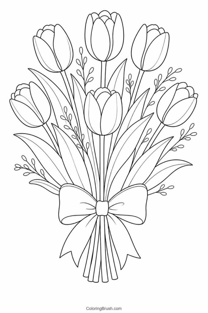 Spring Tulip Bouquet printable tulip coloring page