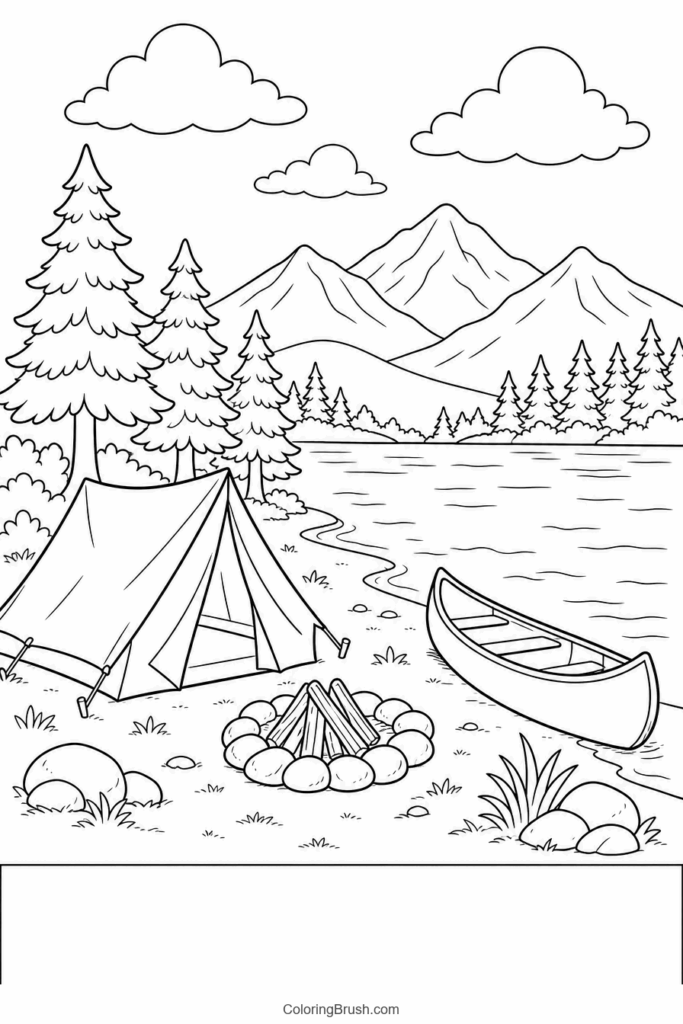 Summer Camping By The Lake printable summer coloring page