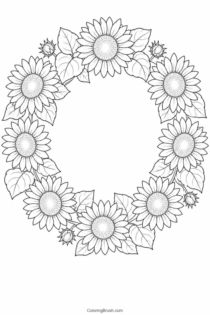 Sunflower Wreath printable sunflower coloring page