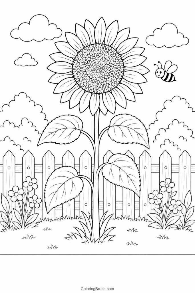 Tall Sunflower In Garden printable sunflower coloring page