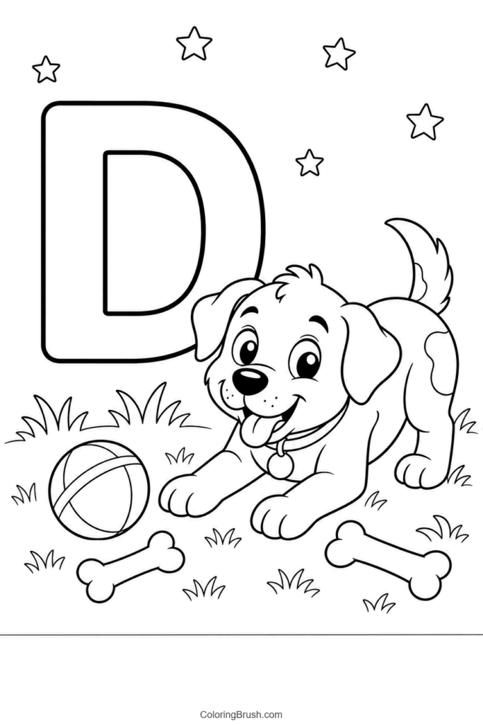 Uppercase Letter D With Dog printable letter d coloring page